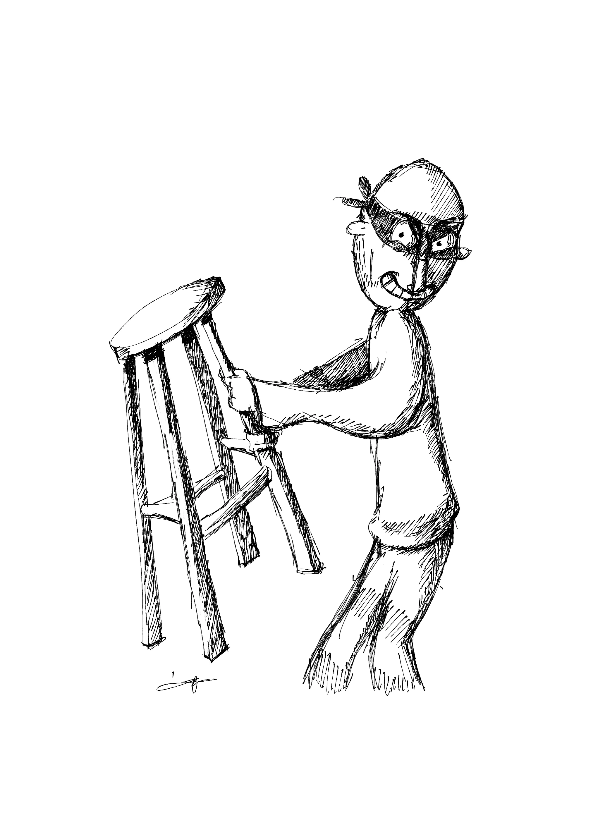 Figure with stool — ink drawing by Michael B. Jacob